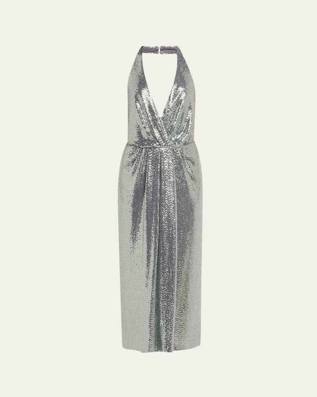 Leonie Deep V-Neck Disco Jersey Midi Dress